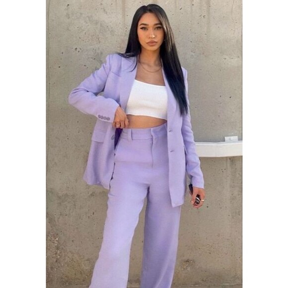 NEW Revolve Lita by Ciara Dress Pants Trousers Wide Leg High Waist Lilac Size 10 - Picture 2 of 14